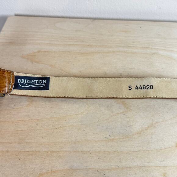 Brighton vintage Light Tan Leather Belt Silver Classic Small 28-30” Croc Emboss - Picture 4 of 5